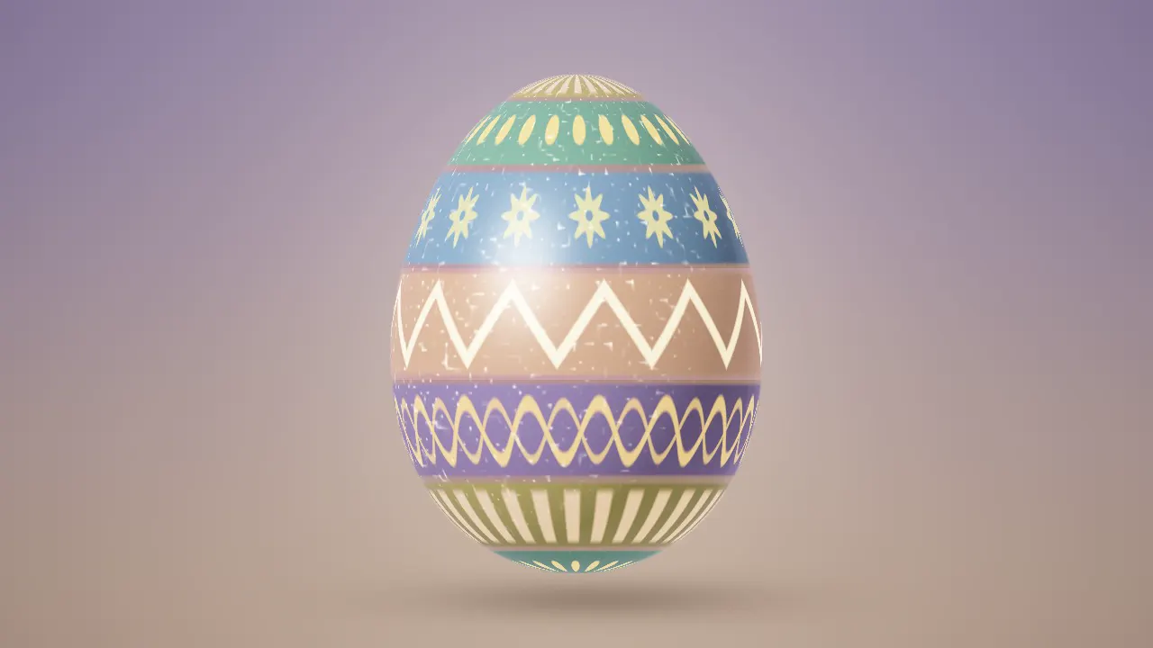 A folk-painted Easter egg turning slowly in soft studio light