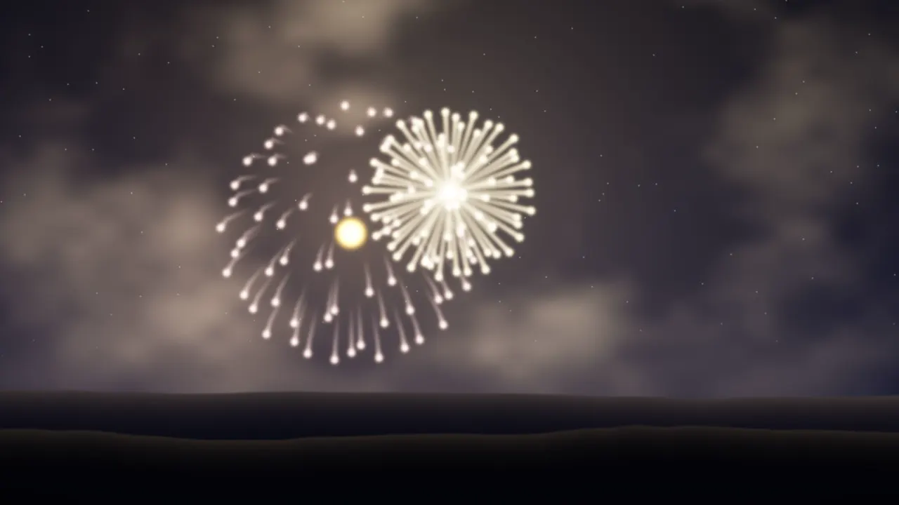 One vast slow-motion firework peony burning red to white to blue