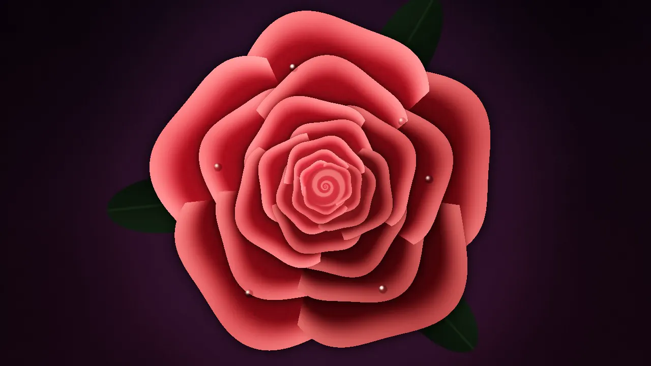 One crimson rose seen from above, its velvet petals in a slow spiral